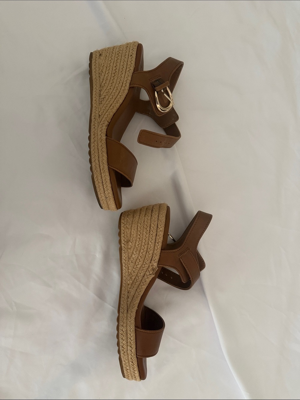 Naturalizer Tan Espadrille Wedge Sandals with Gold Buckle Accent